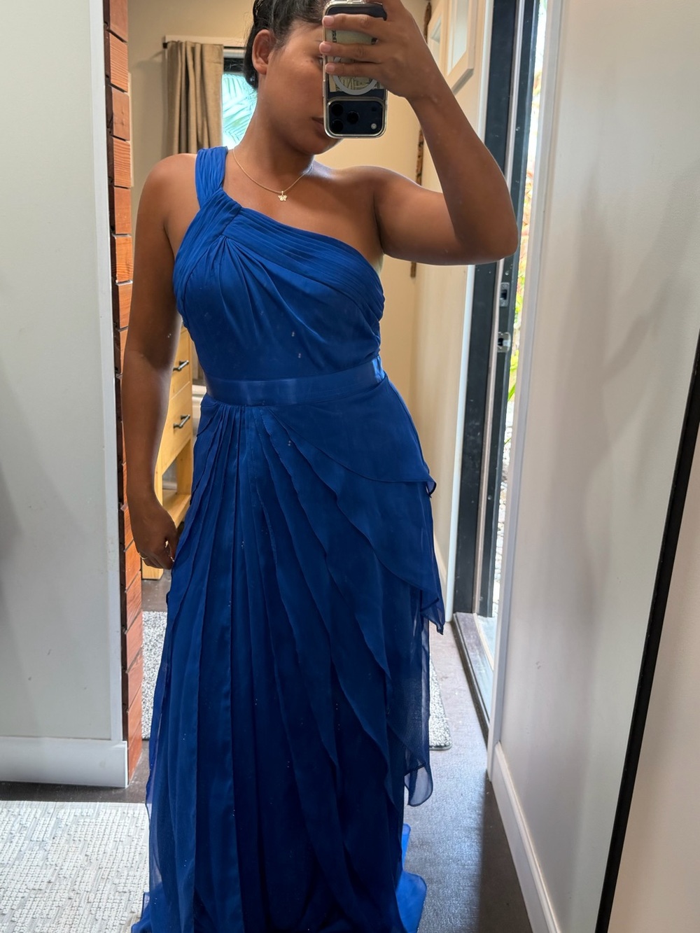 Adrianna Papell One-Shoulder Royal Blue Chiffon Gown